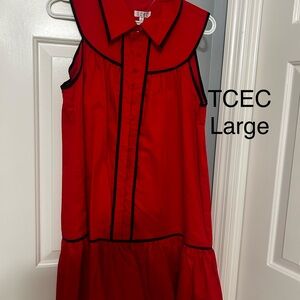 TCEC Red Girls' Sleeveless Dress with Black Piping